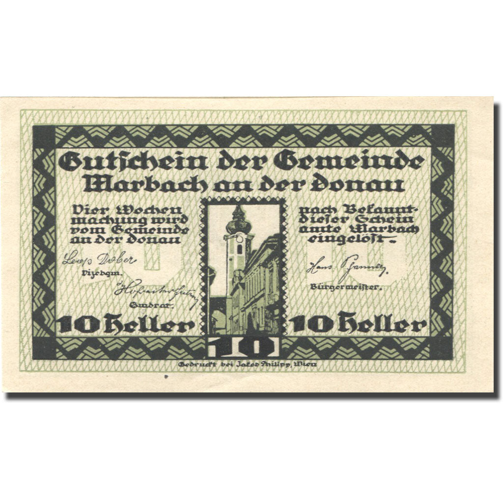 Banconote, Austria, Marbach an der Donau, 10 Heller, Eglise, SPL, Mehl:FS 579II