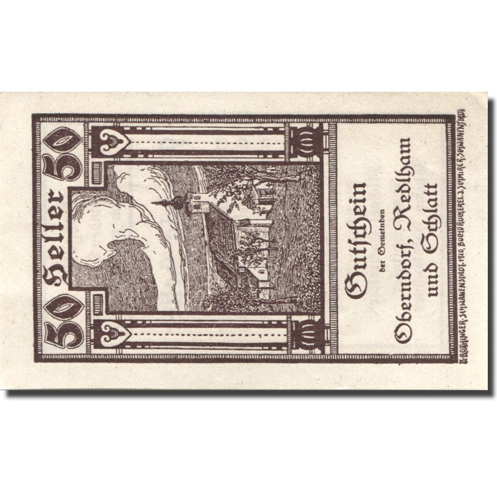 Geldschein, Österreich, Oberndorf Redlham & Schlatt, 50 Heller UNZ- Mehl:FS 688a