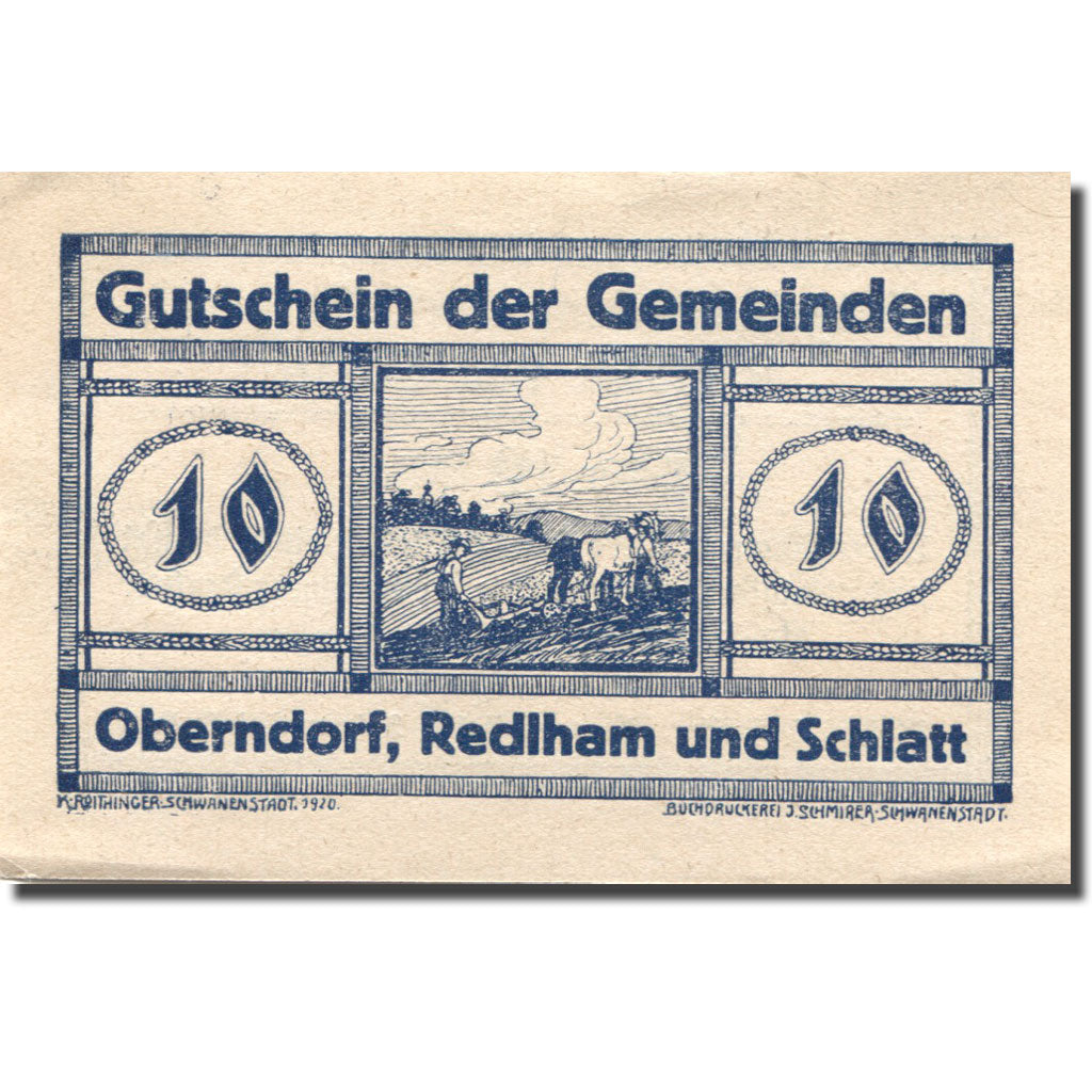 Banconote, Austria, Oberndorf Redlham & Schlatt, 10 Heller SPL Mehl:FS 688b
