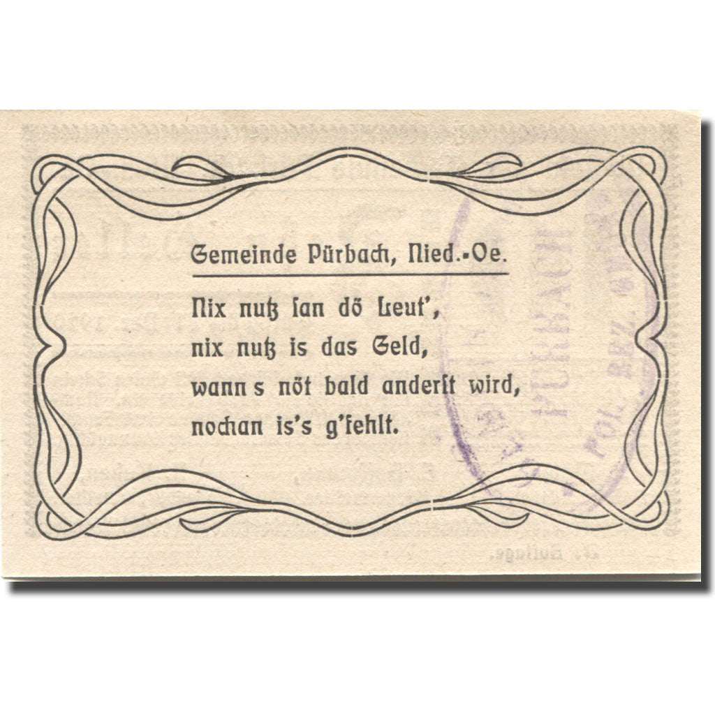 Billet, Autriche, Pürbach, 10 Heller, valeur faciale, 1920 SPL Mehl:FS 793IIIb