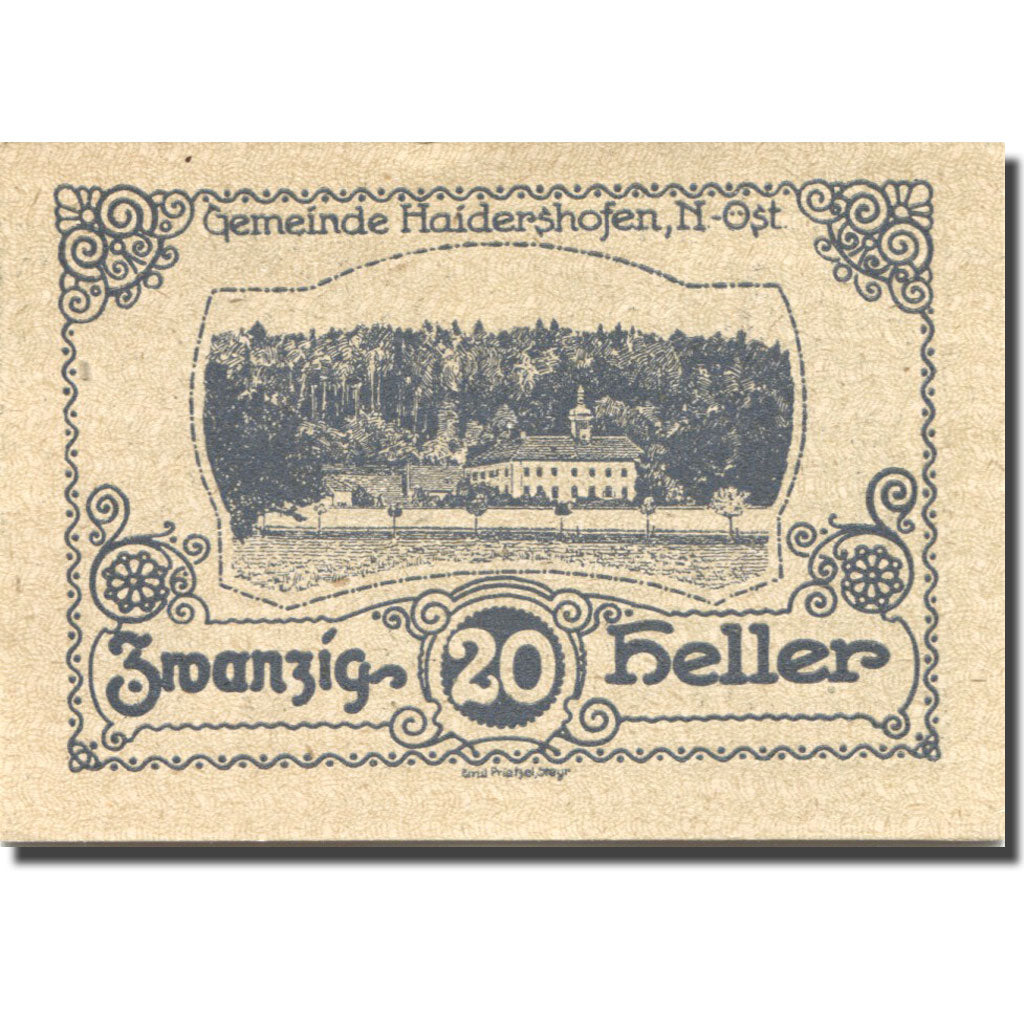 Nota, Áustria, Haidershofen, 20 Heller, château, 1920 UNC(63) Mehl:FS 335Ib