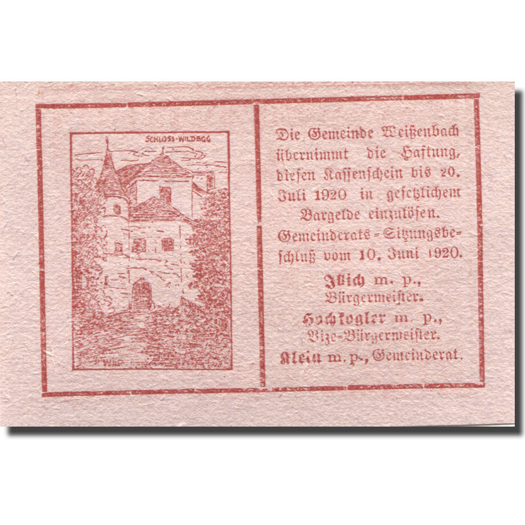 Banknot, Austria, Weissenbach, 20 Heller, manoir 1, 1920, 1920-07-20, UNC(63)