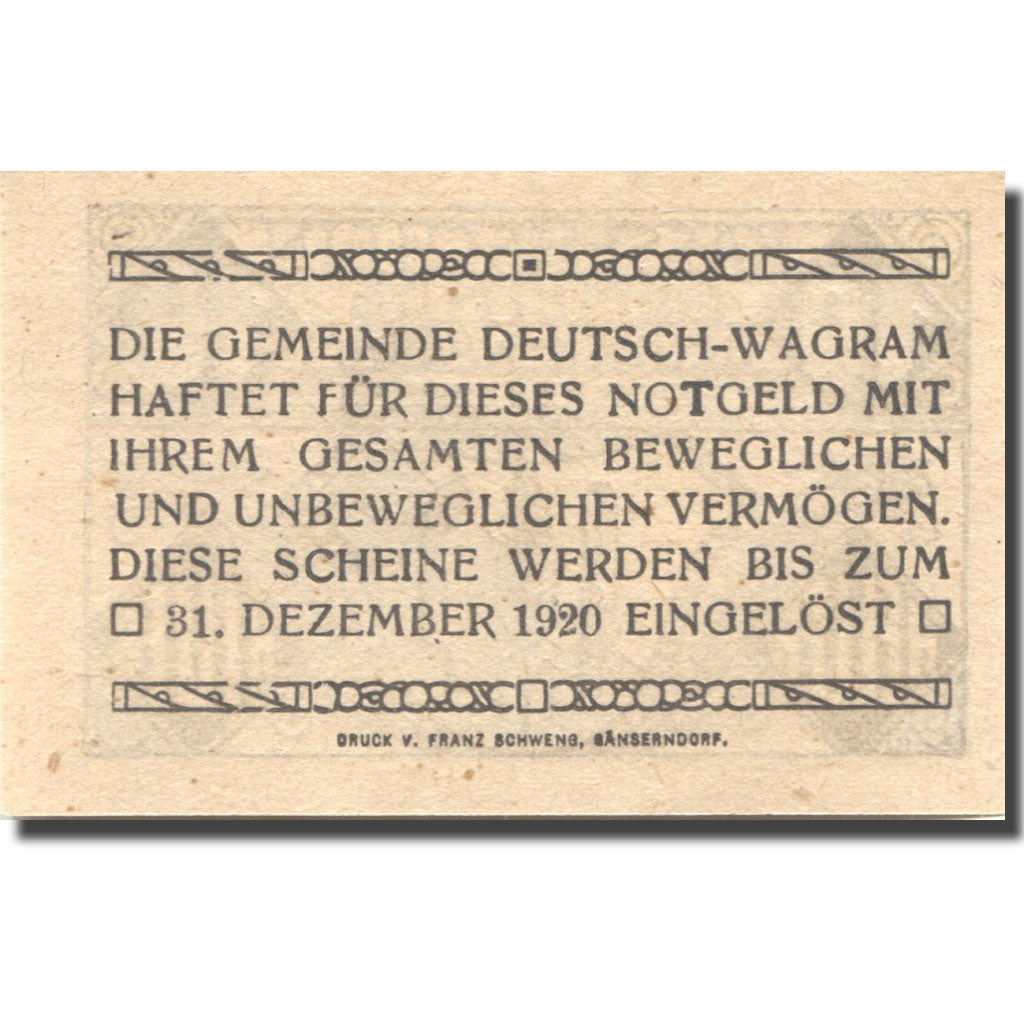 Banknote, Austria, Wagram, 10 Heller, Blason, 1920-12-31, UNC(63), Mehl:FS 121bE