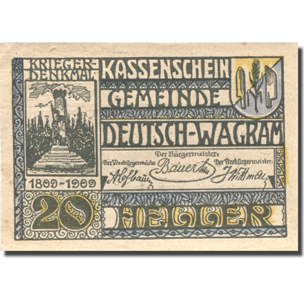 Banconote, Austria, Wagram, 20 Heller, Monument 1920-12-31, SPL Mehl:FS 121aG