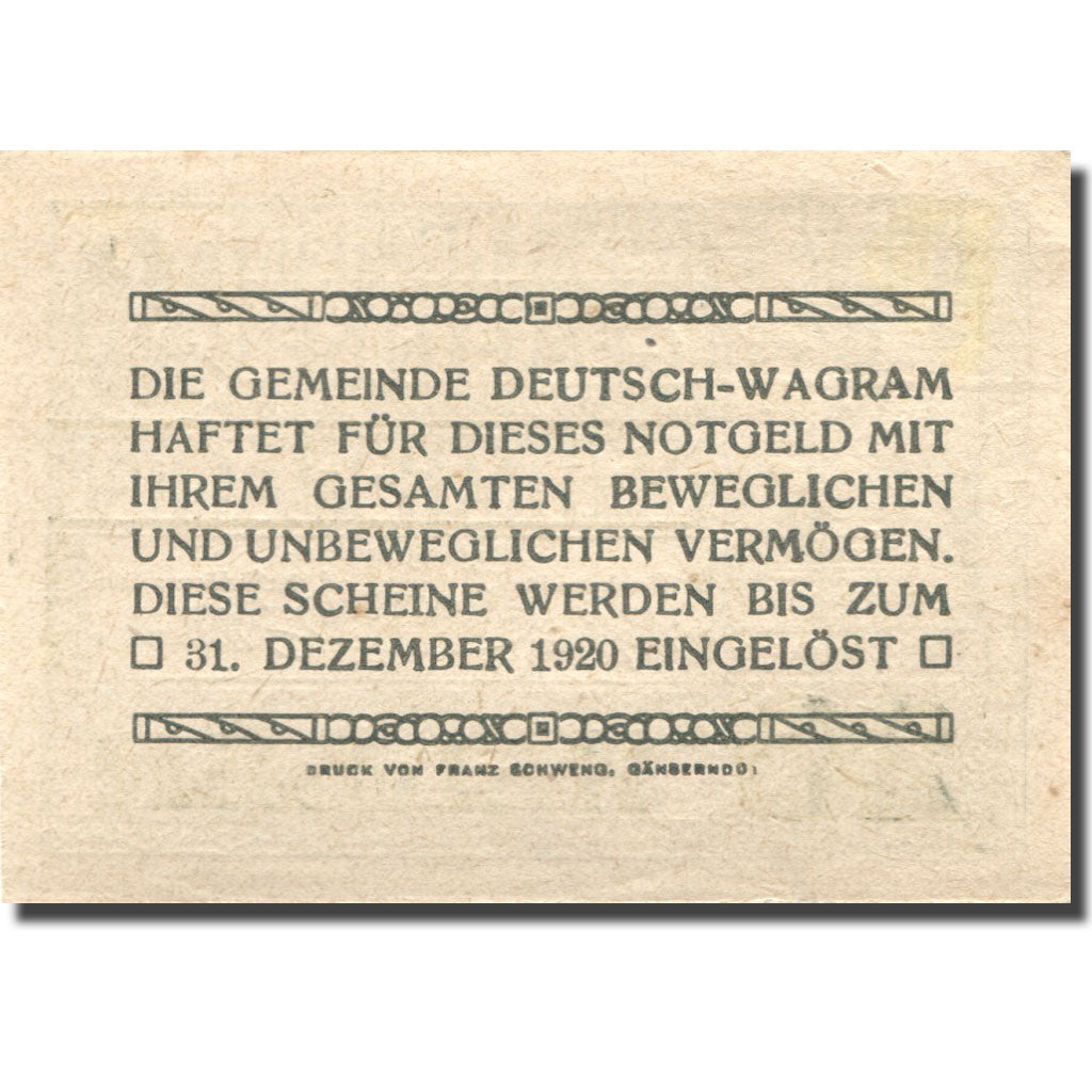 Banconote, Austria, Wagram, 20 Heller, Monument 1920-12-31, SPL Mehl:FS 121aG