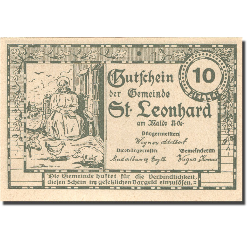 Banconote, Austria, St Leonhard 10 Heller, Eglise, 1920 SPL Mehl:FS 902b