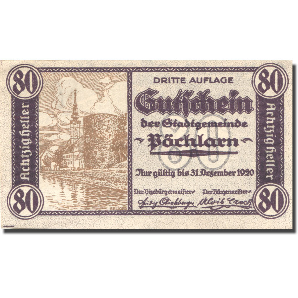 Banconote, Austria, Pöchlarn, 80 Heller, château, 1920 SPL Mehl:FS 755III