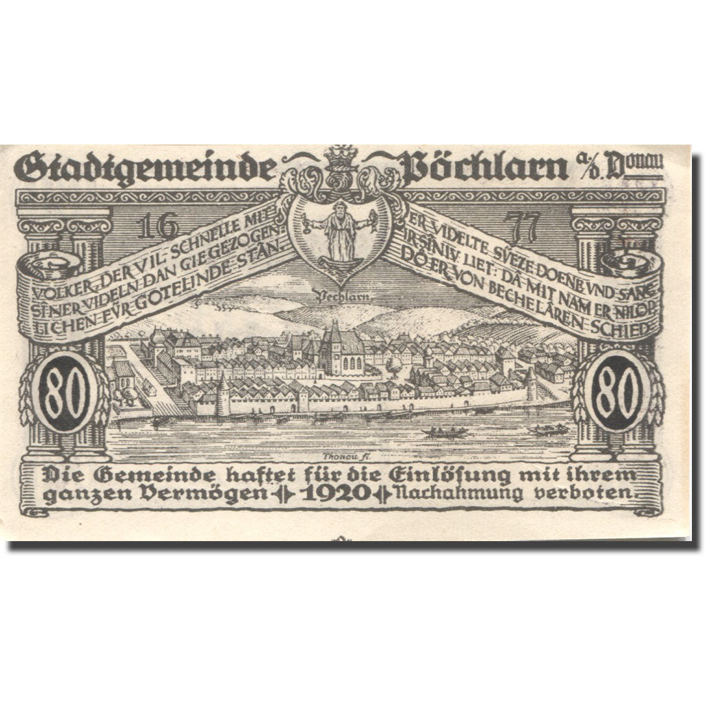 Banconote, Austria, Pöchlarn, 80 Heller, château, 1920 SPL Mehl:FS 755III