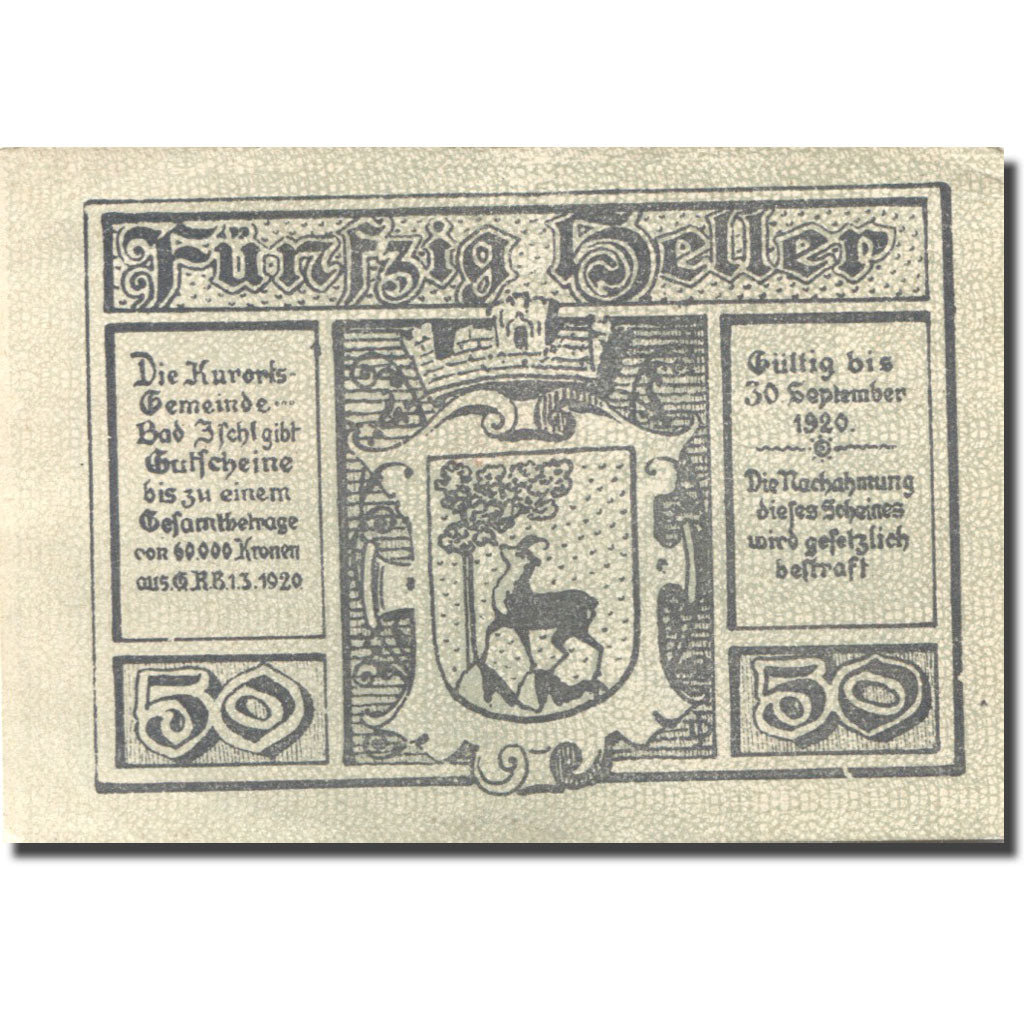 Banconote, Austria, Bad Ischl, 50 Heller, montagne, 1920, SPL Mehl:FS 77c