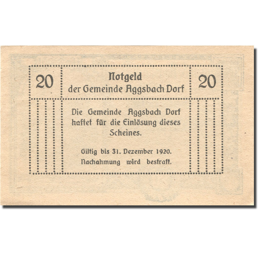Banconote, Austria, Aggsbach Dorf, 20 Heller, Eglise, 1920 SPL Mehl:FS 8