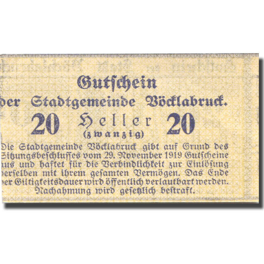Geldschein, Österreich, Vöcklabruck, 20Heller, chevalier, 1919 UNZ Mehl:FS 1116I