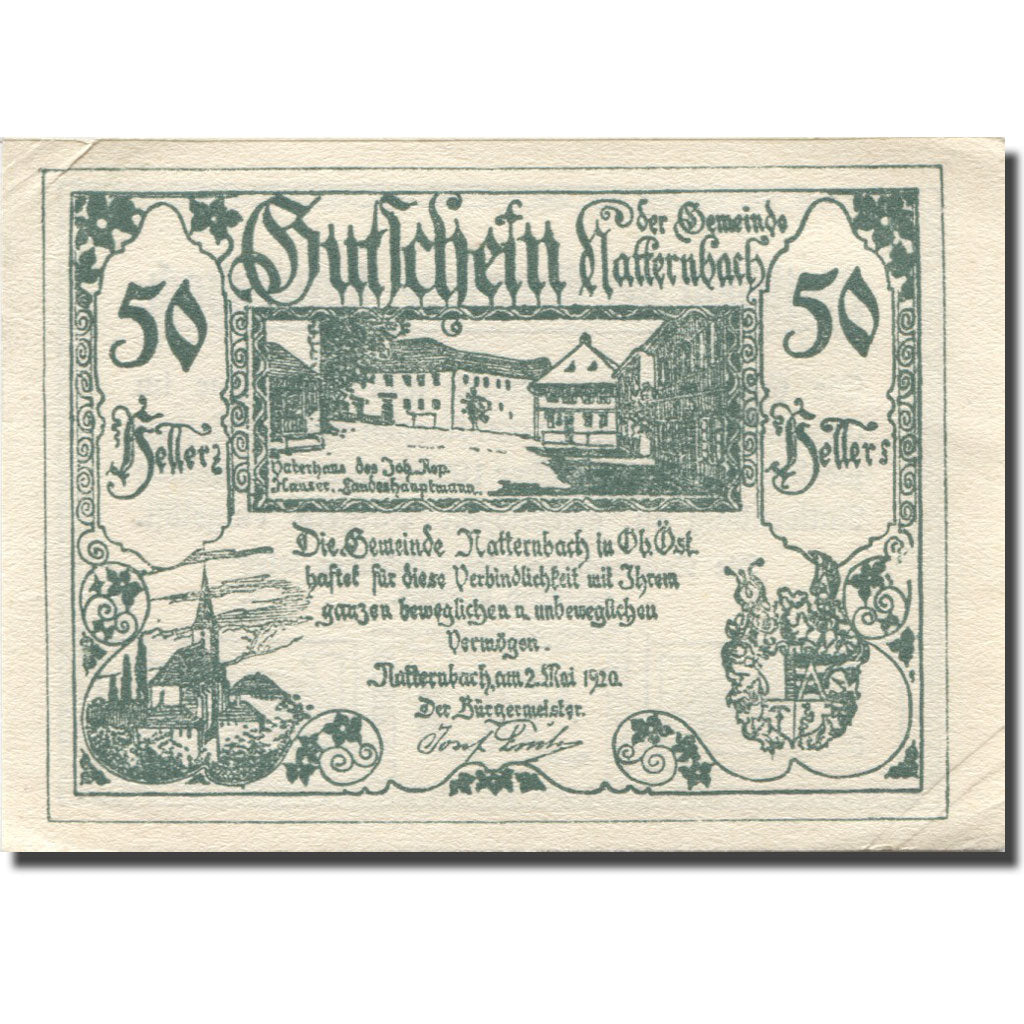 Banknote, Austria, Natternbach, 50 Heller, village 1920 UNC(60-62) Mehl:FS 643Ia