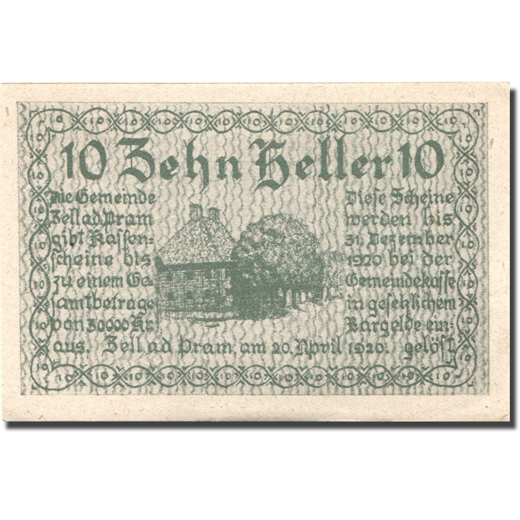 Geldschein, Österreich, Zell a/d Pram, 10 Heller, Maison, 1920 UNZ Mehl:FS 1271a