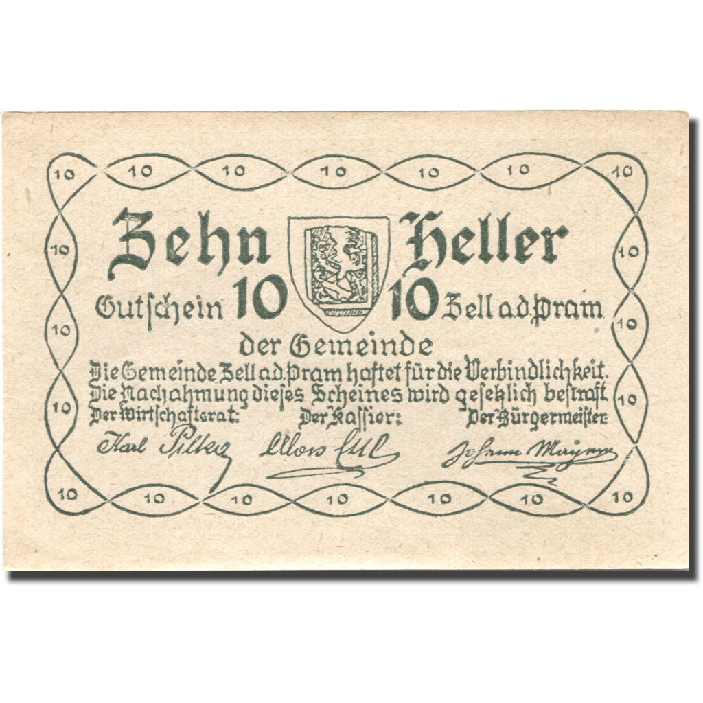 Geldschein, Österreich, Zell a/d Pram, 10 Heller, Maison, 1920 UNZ Mehl:FS 1271a