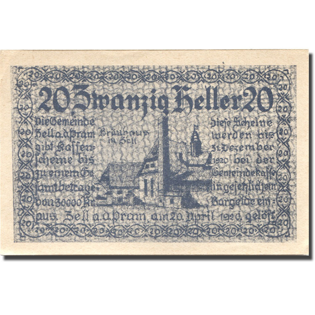 Banconote, Austria, Zell an der Pram, 20 Heller, Maison, 1920 SPL Mehl:FS 1271a
