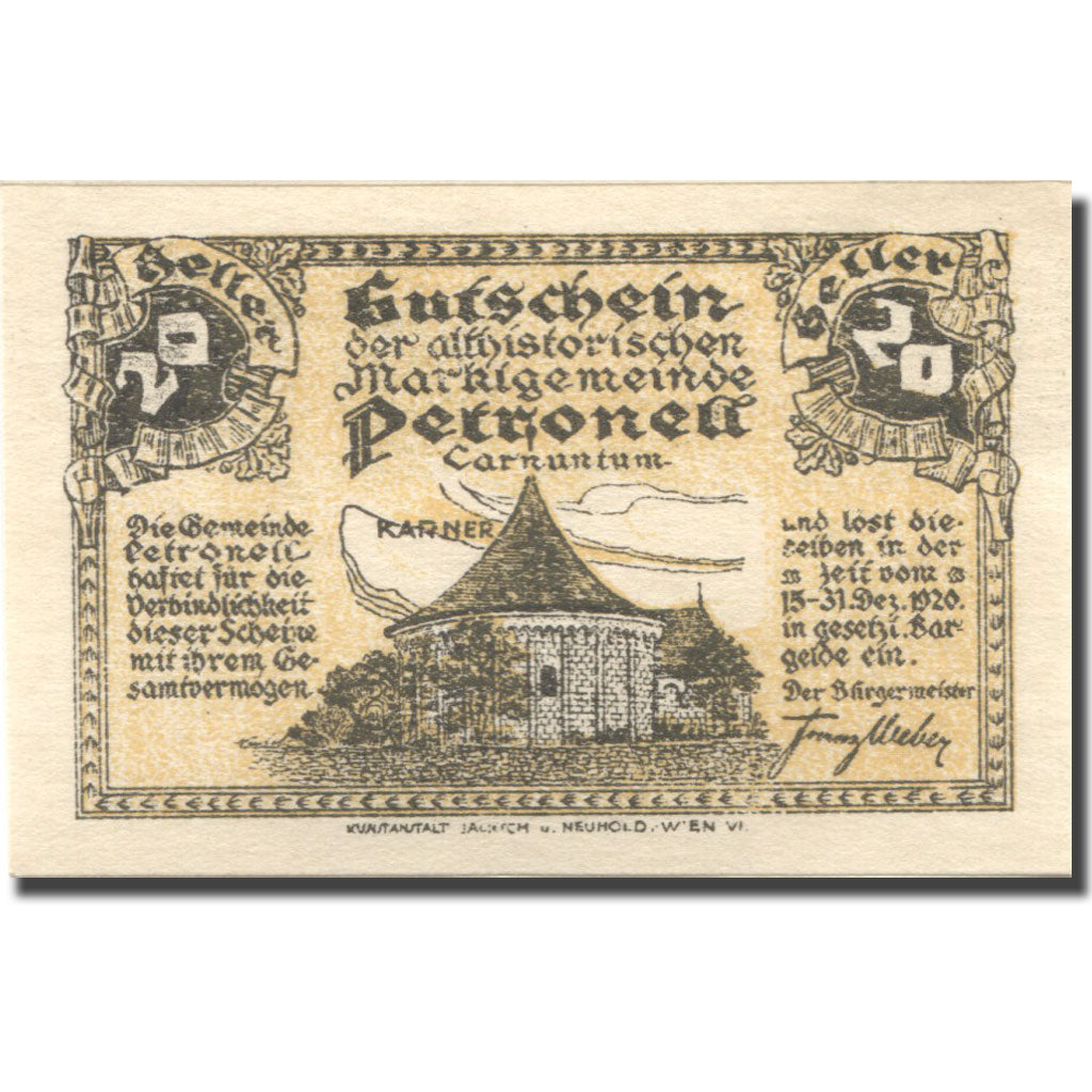 Banconote, Austria, Petroneu, 20 Heller, château, 1920 SPL  Mehl:FS 737a
