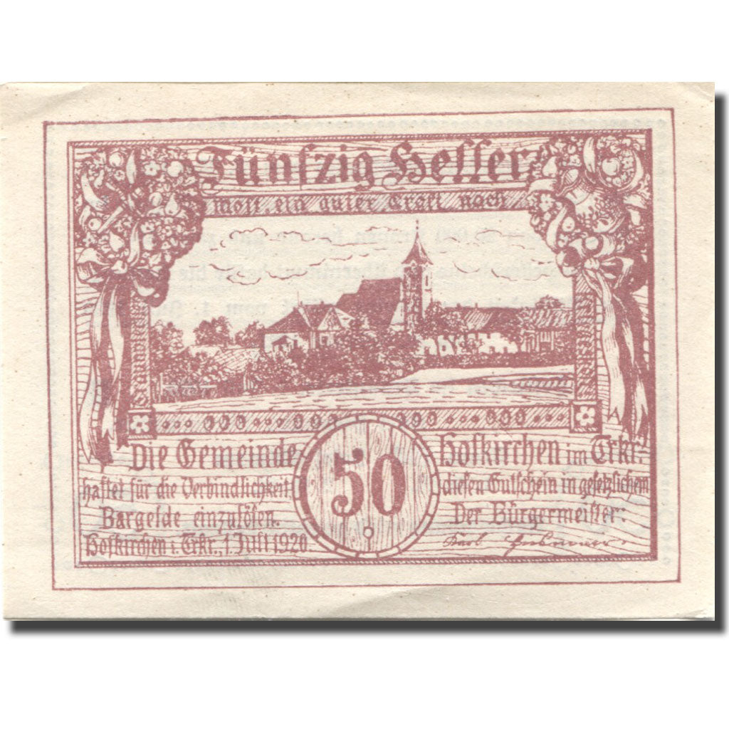 Banconote, Austria, Hafkirchen, 50 Heller, village, 1921, SPL Mehl:FS 387I