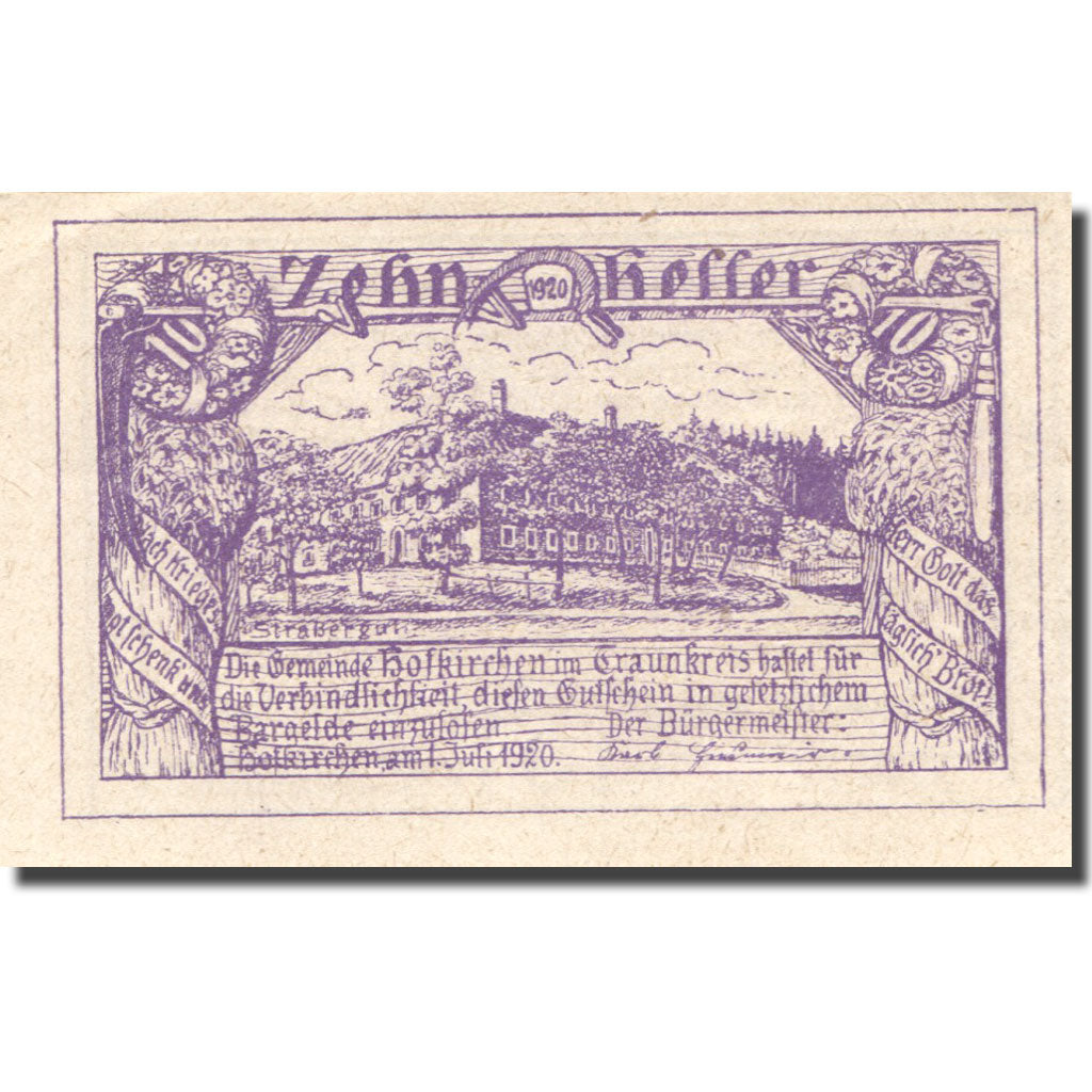 Banconote, Austria, Hafkirchen, 10 Heller, château, 1921 SPL Mehl:FS 387I