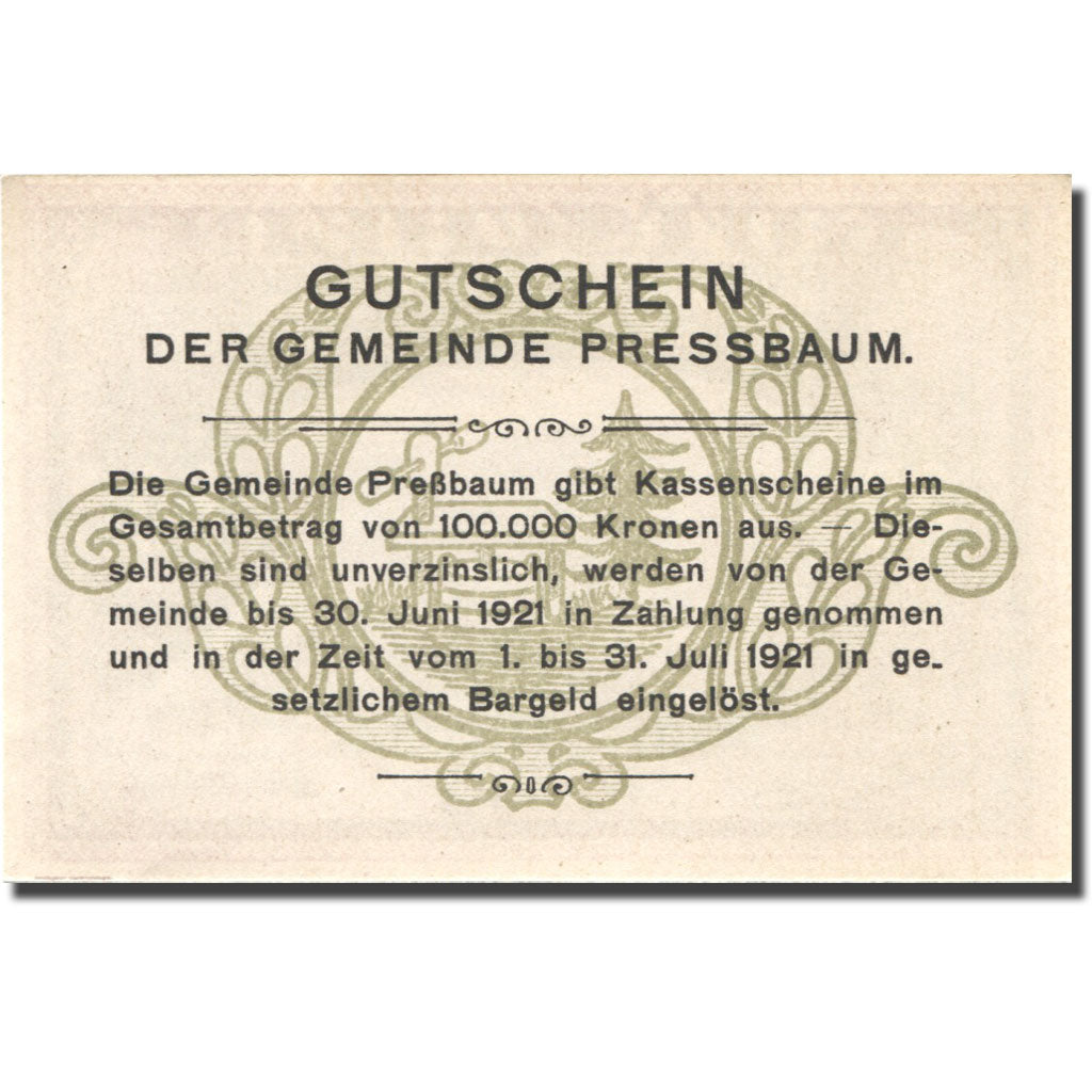 Banconote, Austria, Pressbaum, 80 Heller, Eglise 1921-07-31, SPL Mehl:FS 784a