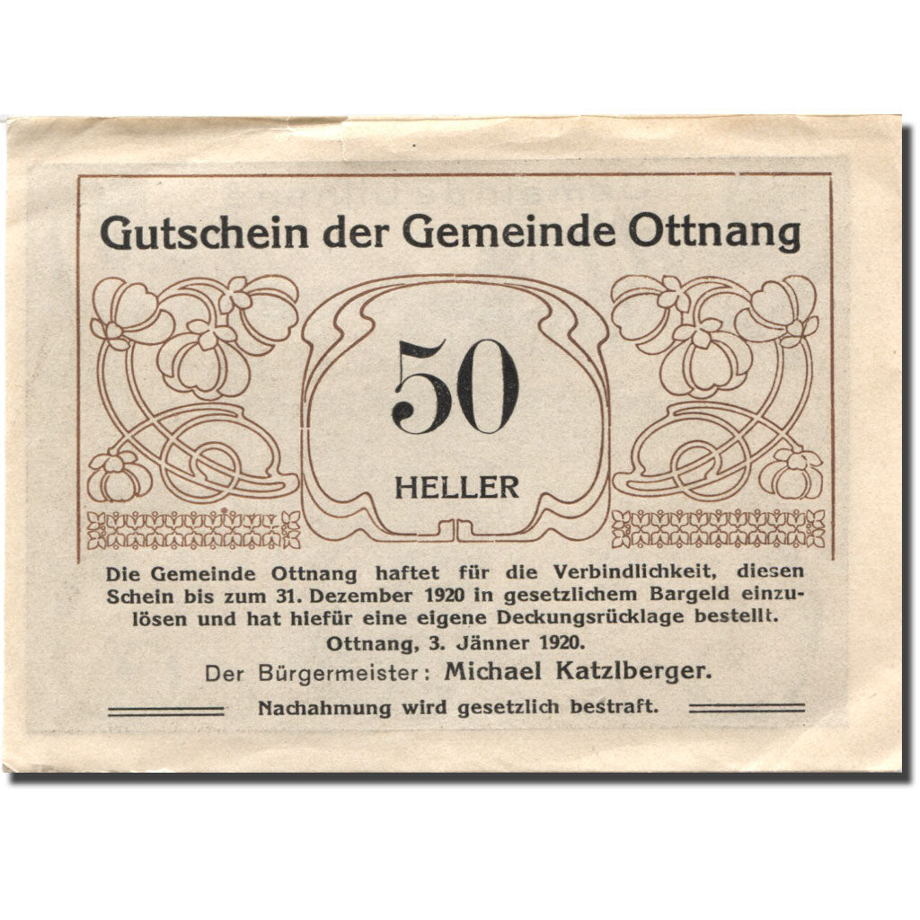 Banconote, Austria, Ottnang, 50 Heller, Mine 1920-12-31, BB+ Mehl:FS 718a