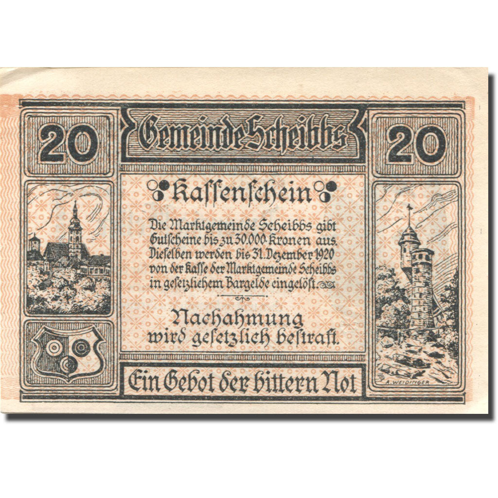 Geldschein, Österreich, Scheibbs, 20 Heller, château, 1920 UNZ- Mehl:FS 957IIb