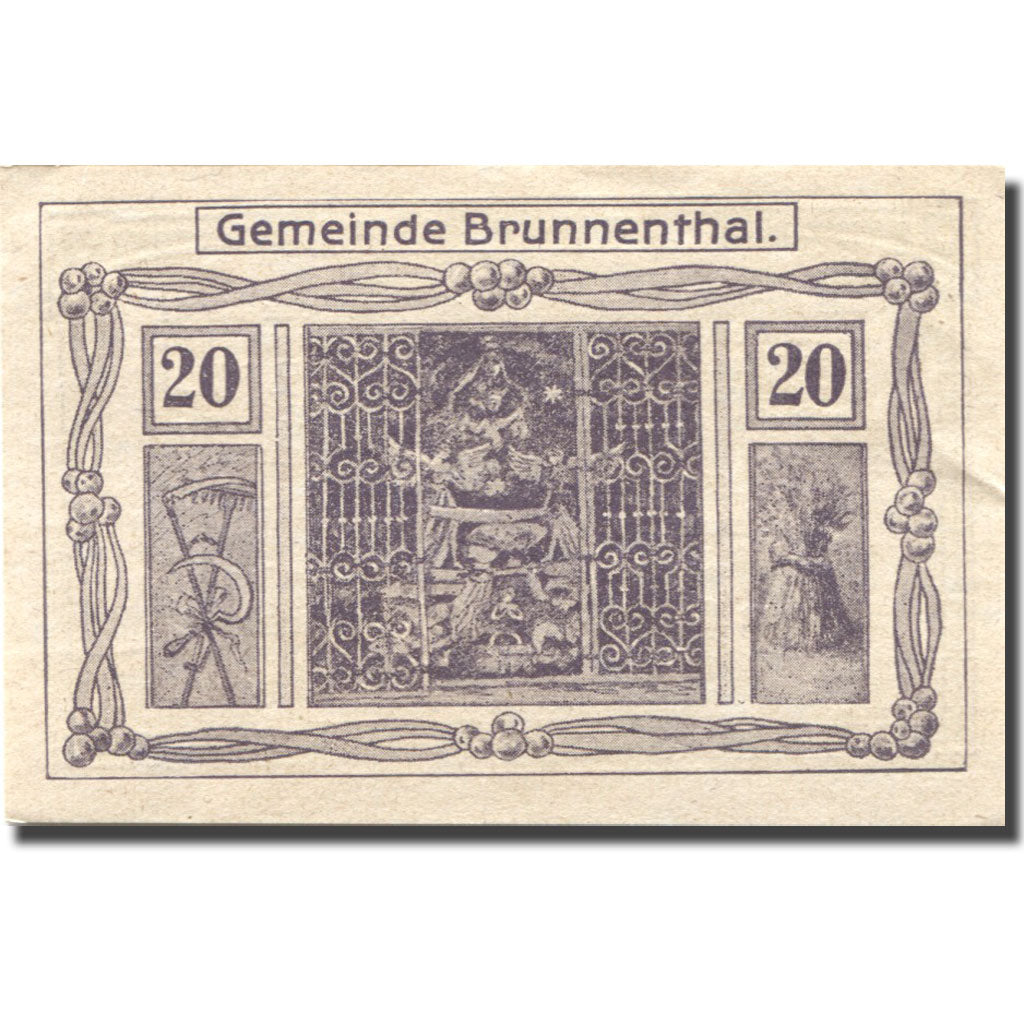 Banconote, Austria, Brunnenthal, 20 Heller, Monument, 1920 SPL Mehl:FS 111a