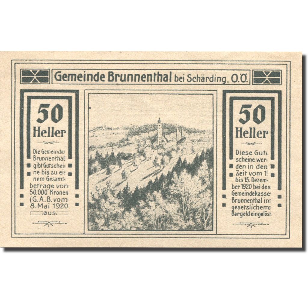 Banconote, Austria, Brunnenthal, 50 Heller, Forêt, 1920 SPL Mehl:FS 111a