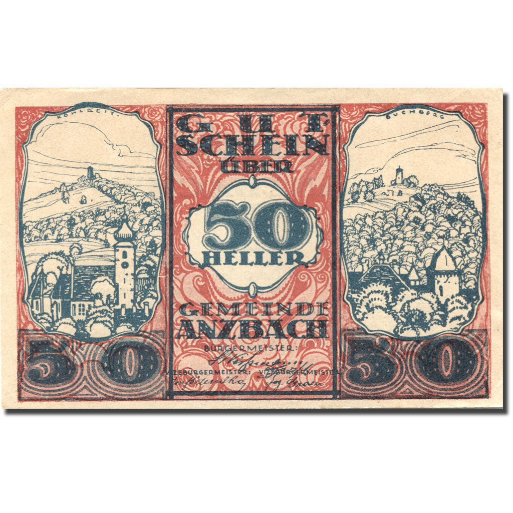 Biljet, Oostenrijk, Anzbach, 50 Heller, village 1920-09-15, SUP+Mehl:FS 48IAf