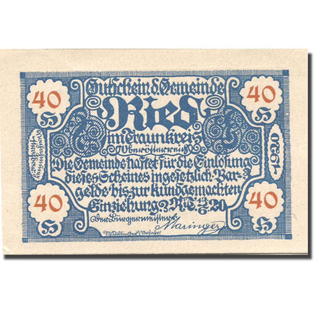 Banknote, Austria, Ried, 40 Heller, village 1920-06-13, UNC(63)  Mehl:FS 836IIa