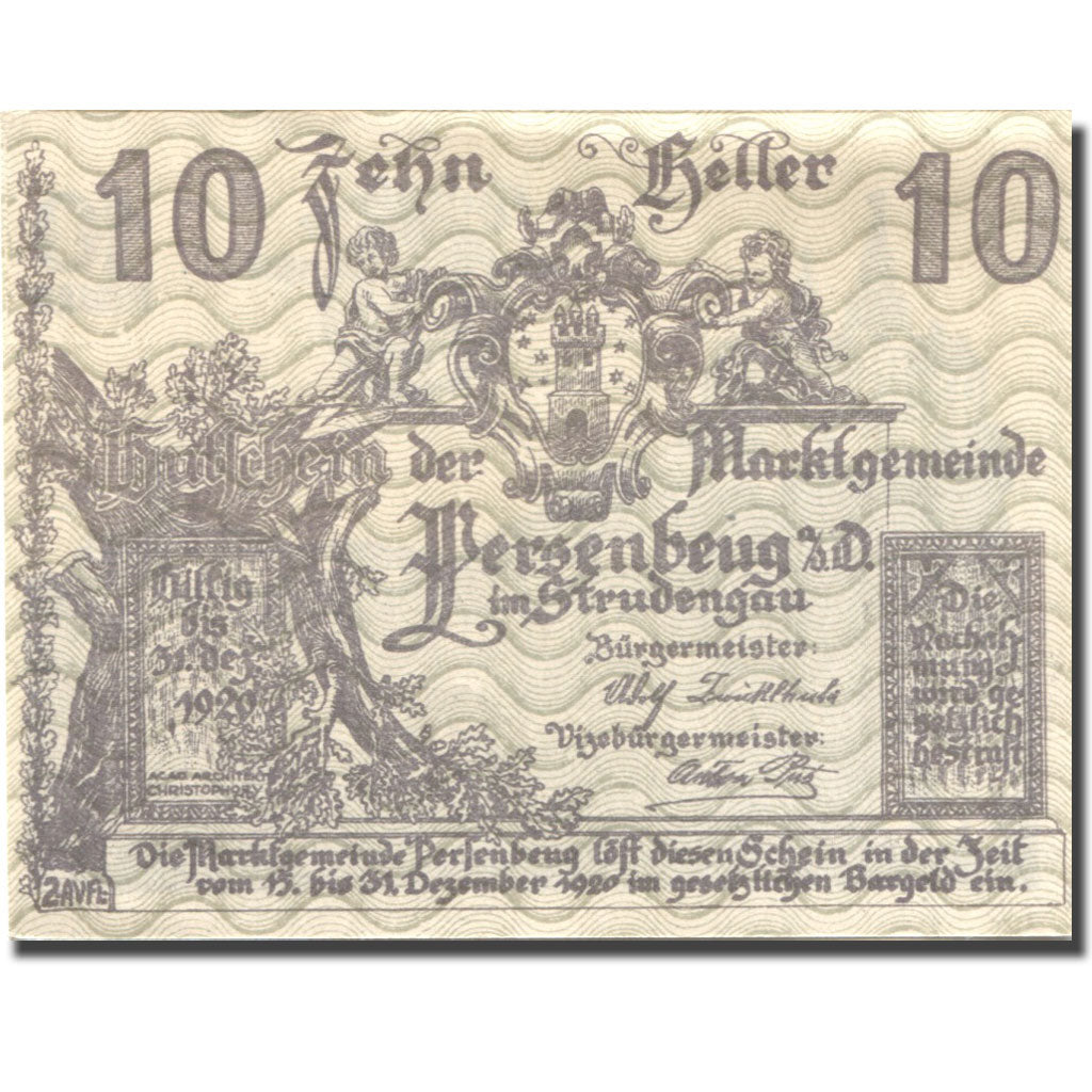 Geldschein, Österreich, Persenbeug, 10 Heller, château, 1920 UNZ Mehl:FS 735IIa