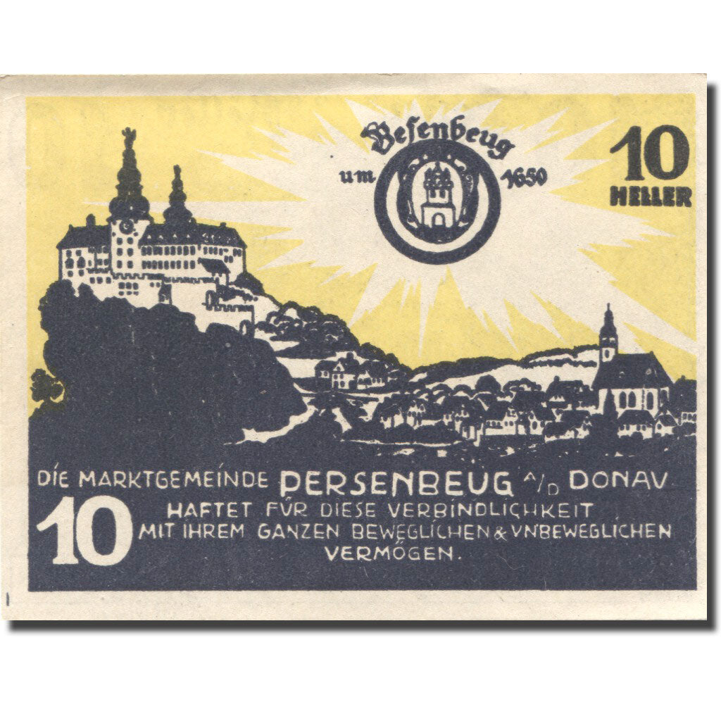 Geldschein, Österreich, Persenbeug, 10 Heller, château, 1920 UNZ Mehl:FS 735IIa
