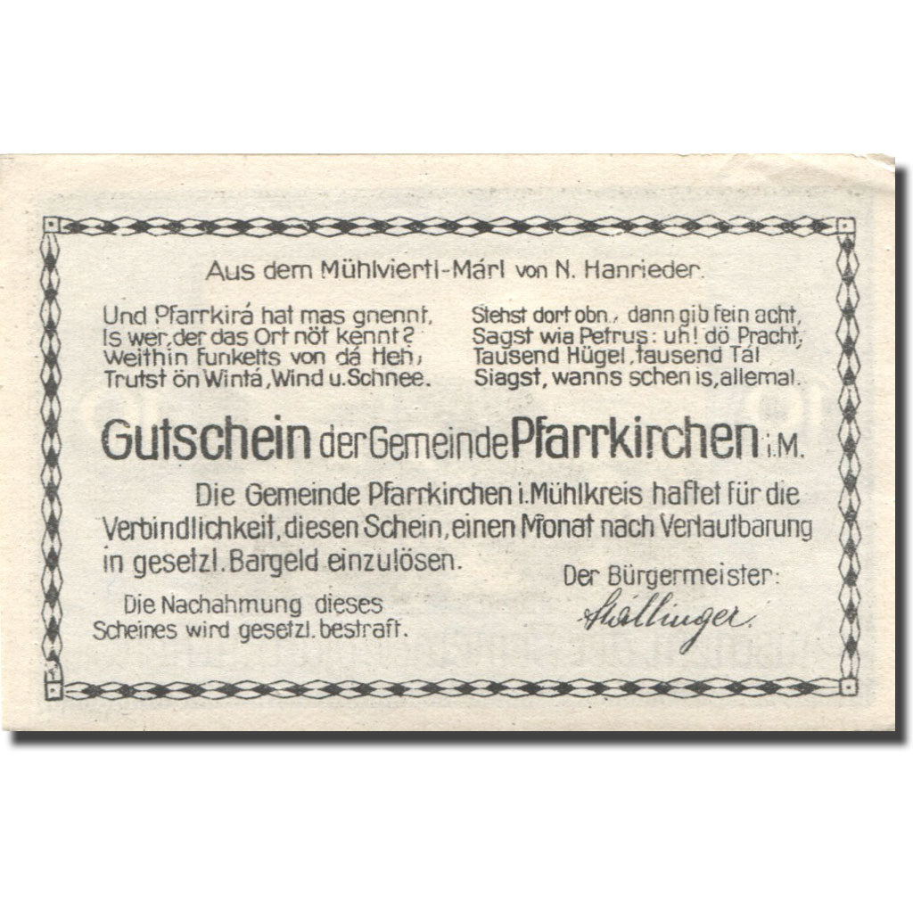Banconote, Austria, Pfarrkirchen 10 Heller, village, SPL Mehl:FS Mehl:FS 744IIIb