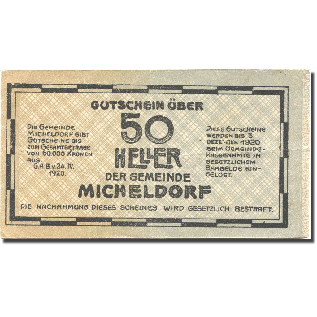 Billete, Austria, Micheldorf, 50 Heller, Usine 1920-12-31, MBC Mehl:FS 612e