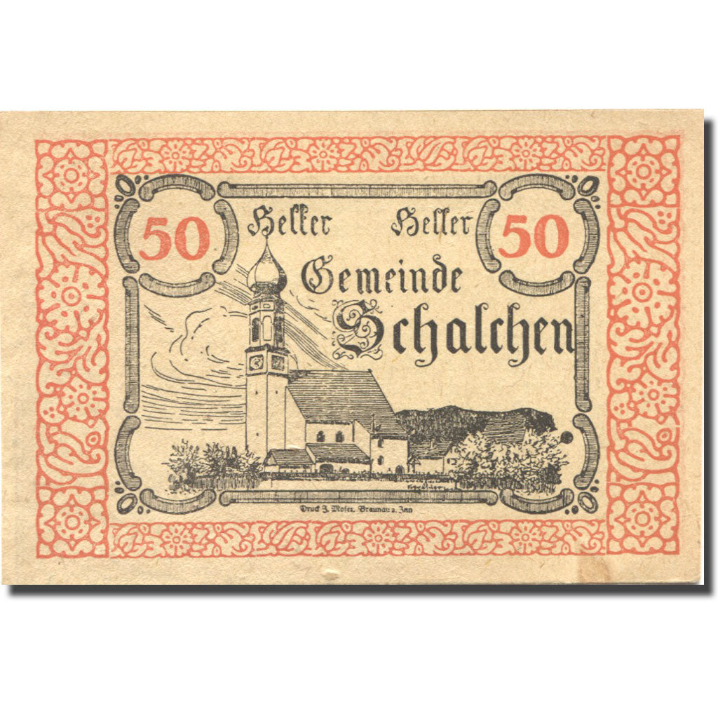 Banconote, Austria, Schalchen, 50 Heller, Eglise, 1920, SPL- Mehl:FS 952a