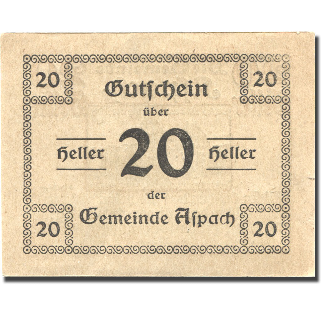 Banconote, Austria, Aspach, 20 Heller, château 1920-08-31, SPL, Mehl:FS 57c