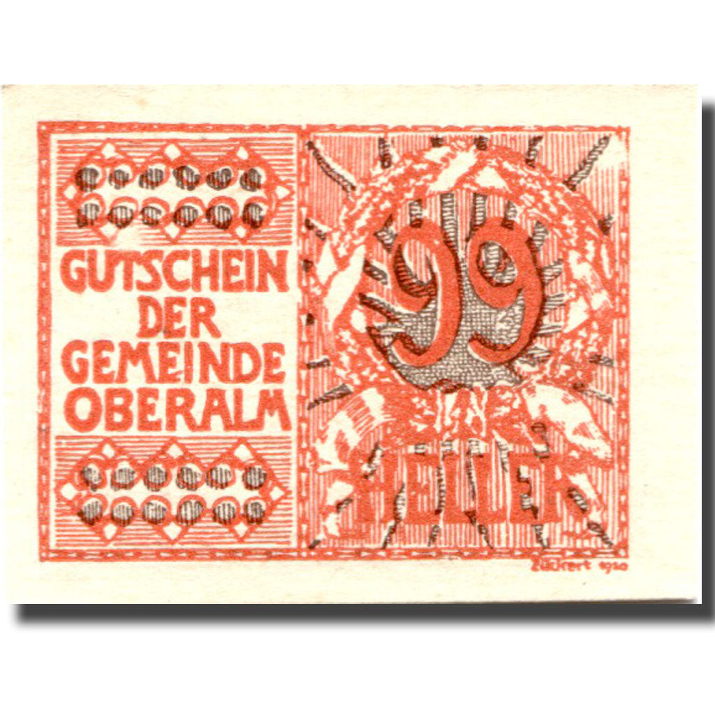 Banconote, Austria, Oberalm, 99 Heller, blé, 1920 SPL, Mehl:FS 681IIa