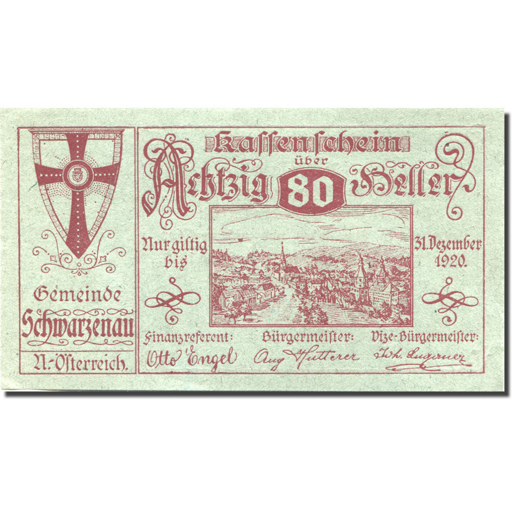 Banconote, Austria, Schwarzenau, 80 Heller, Blason, 1920 SPL Mehl:FS 979a