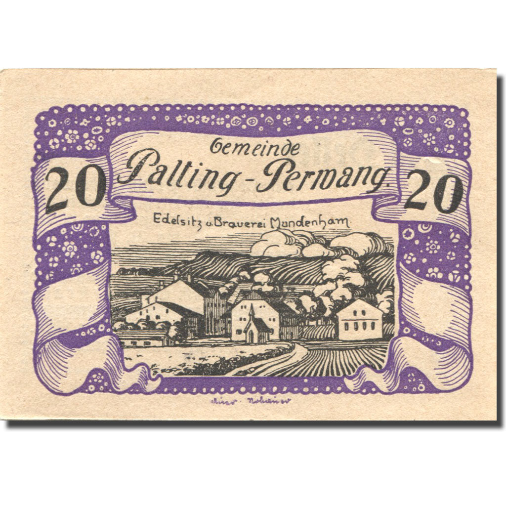 Banconote, Austria, Palting-Perwang, 20 Heller, village, 1921 SPL Mehl:FS 720a3