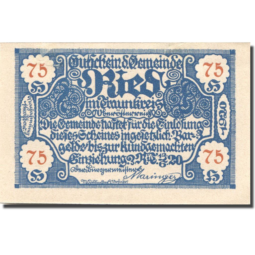 Geldschein, Österreich, Ried, 75 Heller, village, 1920 UNZ- Mehl:FS 836IIa