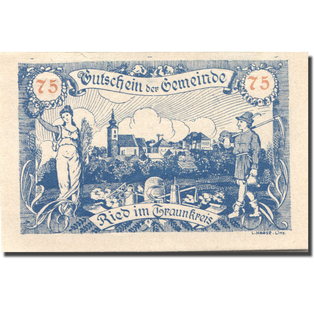 Geldschein, Österreich, Ried, 75 Heller, village, 1920 UNZ- Mehl:FS 836IIa