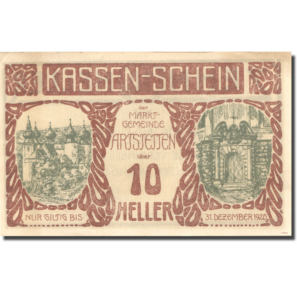 Banconote, Austria, Artstetten, 10 Heller, château, 1920 SPL Mehl: FS 52a