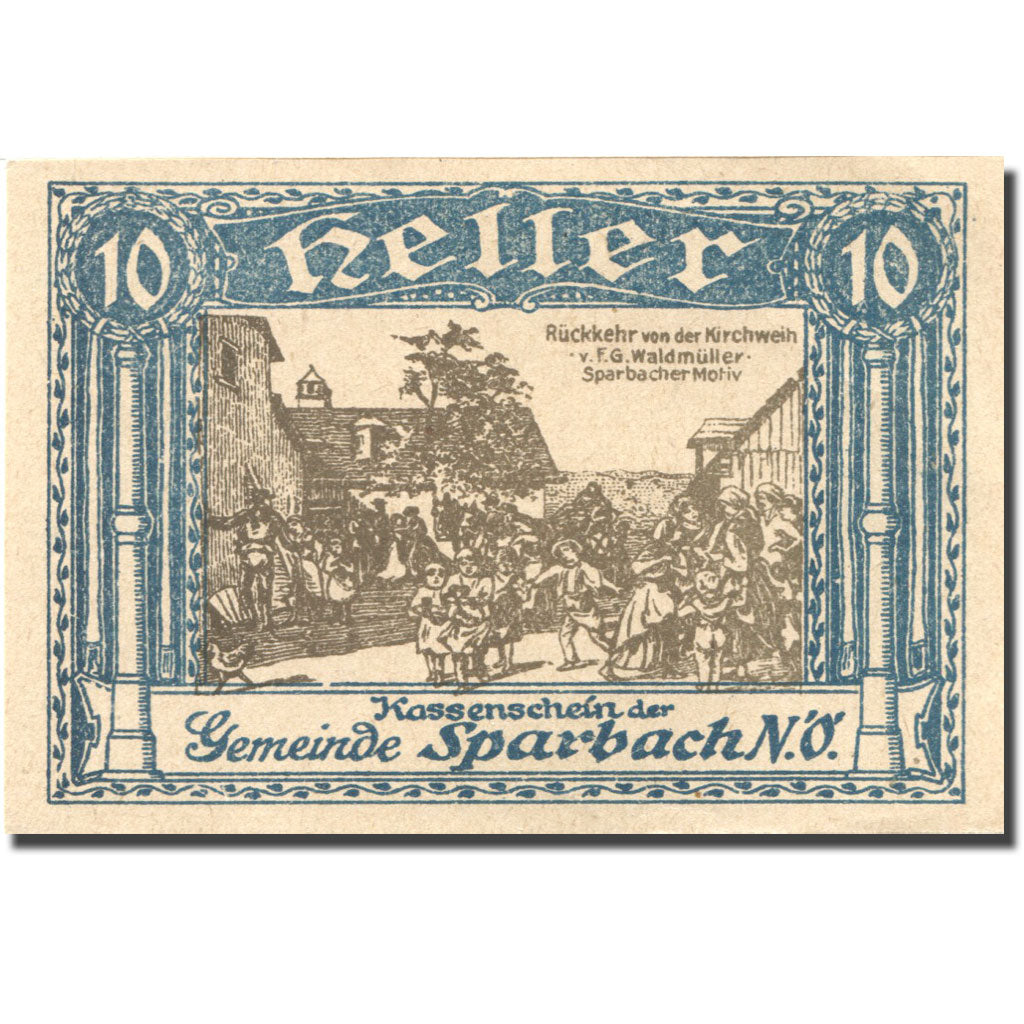 Banconote, Austria, Sparbach, 10 Heller, village, SPL, Mehl:FS 1006a