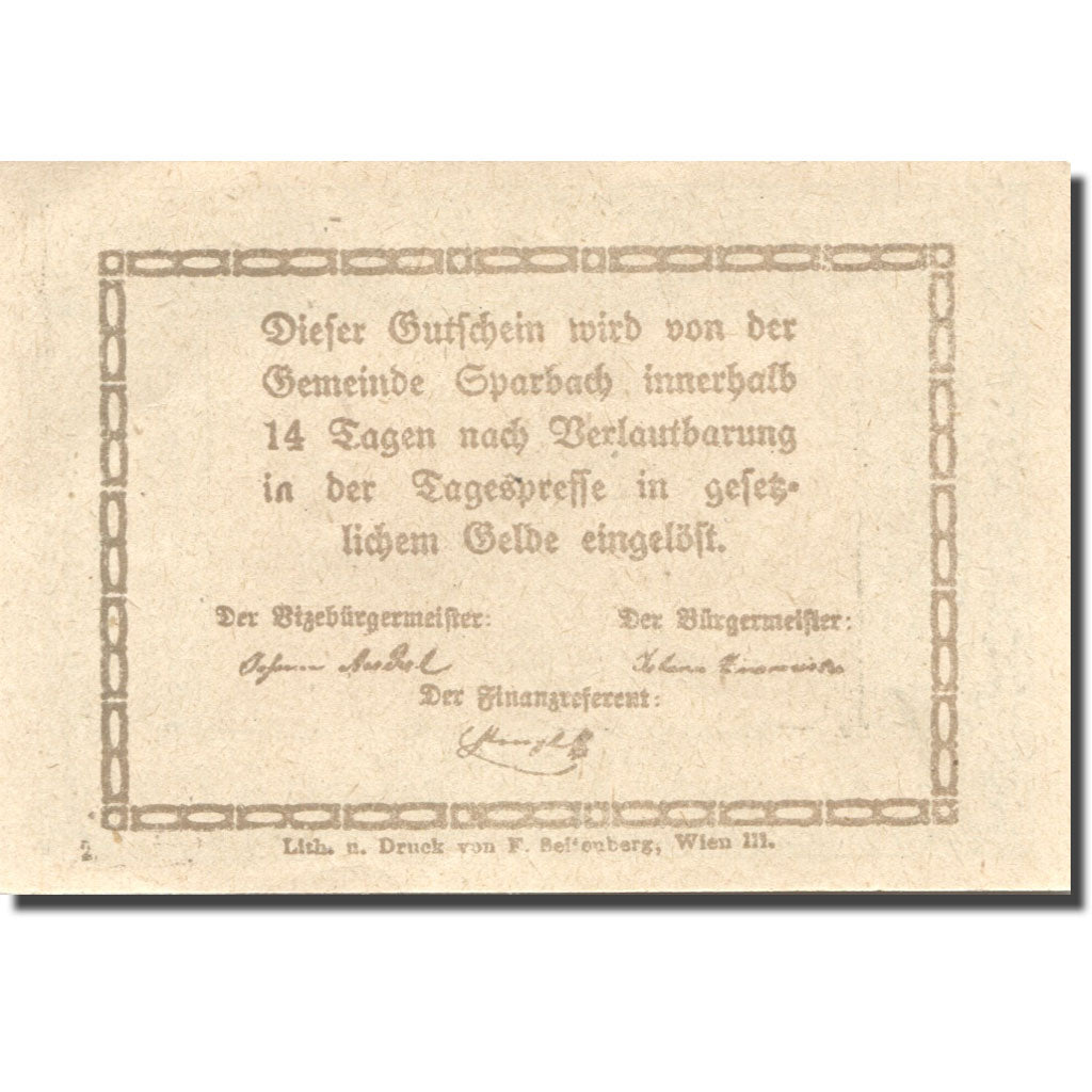 Banconote, Austria, Sparbach, 10 Heller, village, SPL, Mehl:FS 1006a