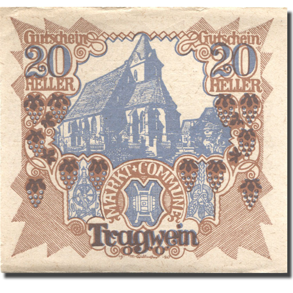 Billet, Autriche, Tragwein, 20 Heller, Eglise, 1921 SUP Mehl:FS 1075Ia