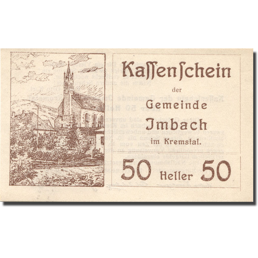 Banconote, Austria, Imbach, 50 Heller, Eglise 1920-12-31, SPL Mehl: FS 404Ib