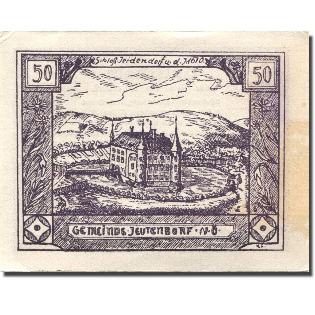 Geldschein, Österreich, Jeutendorf, 50 Heller, château, 1920 VZ Mehl: FS 418a