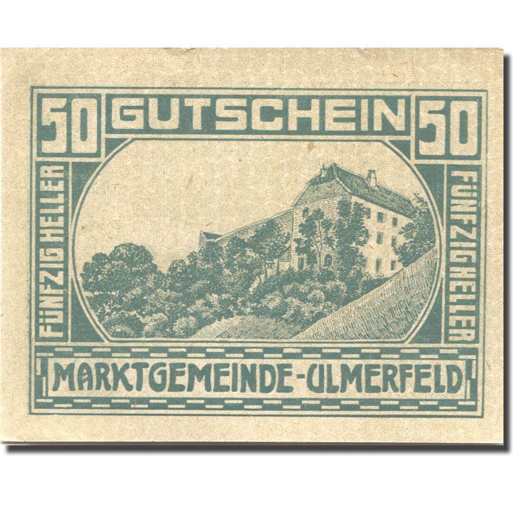 Banconote, Austria, Ulmerfeld, 50 Heller, château, 1920 SPL Mehl:FS 1089Ia