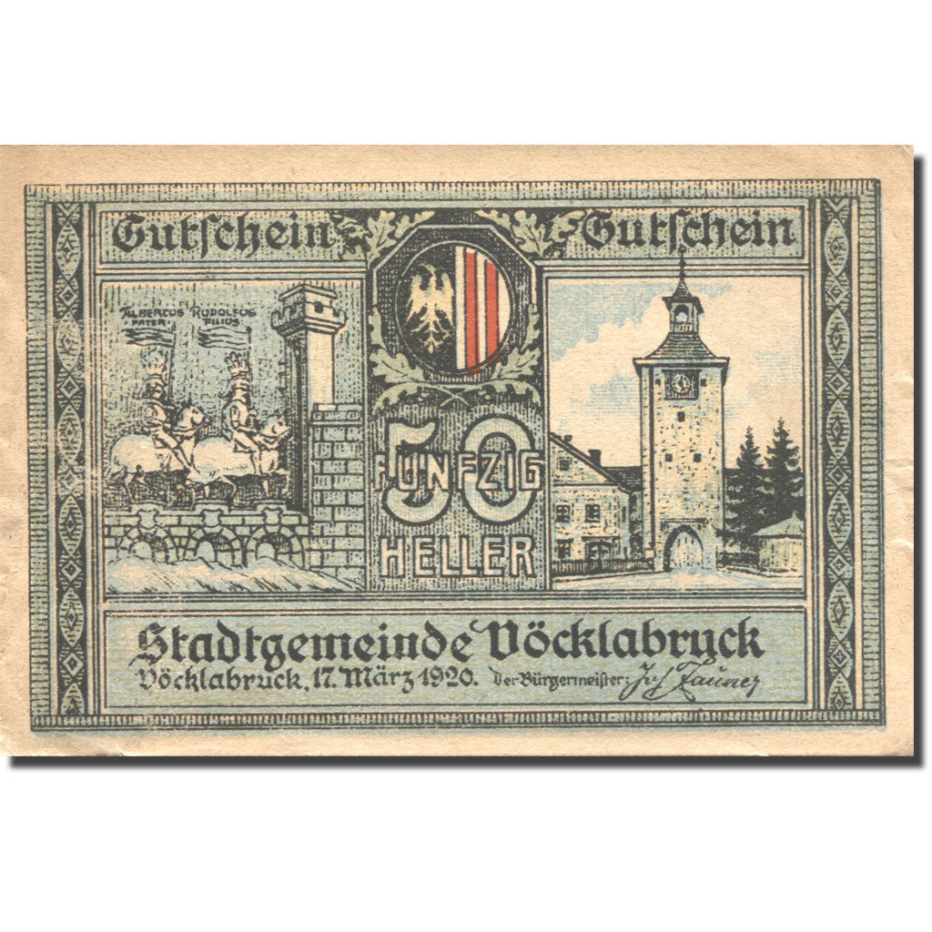 Geldschein, Österreich, Vocklabruck, 50 Heller, château, 1920 VZ Mehl:FS 1116IIb