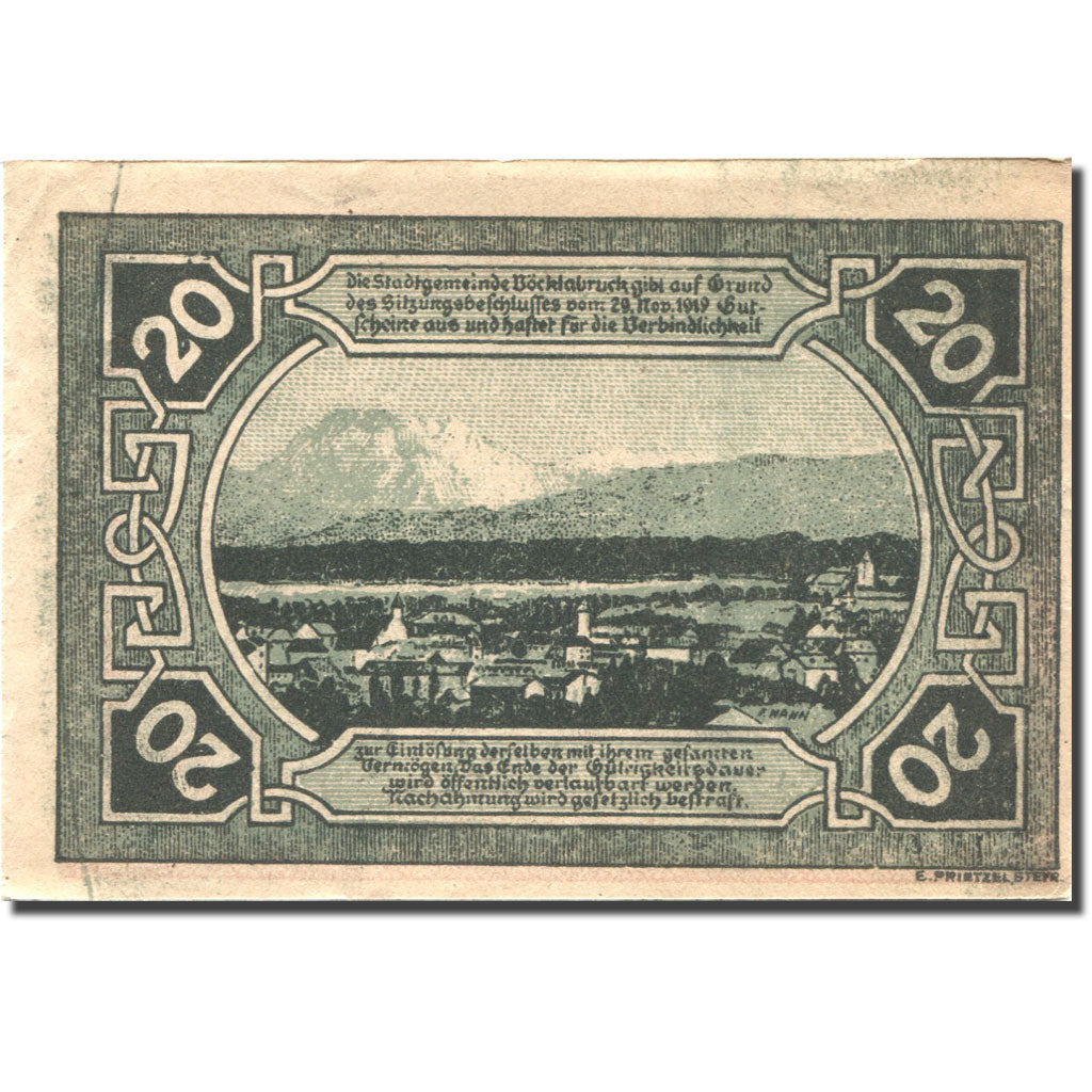 Billet, Autriche, Vocklabruck, 20 Heller, village, 1920 SUP+ Mehl:FS 1116IIb