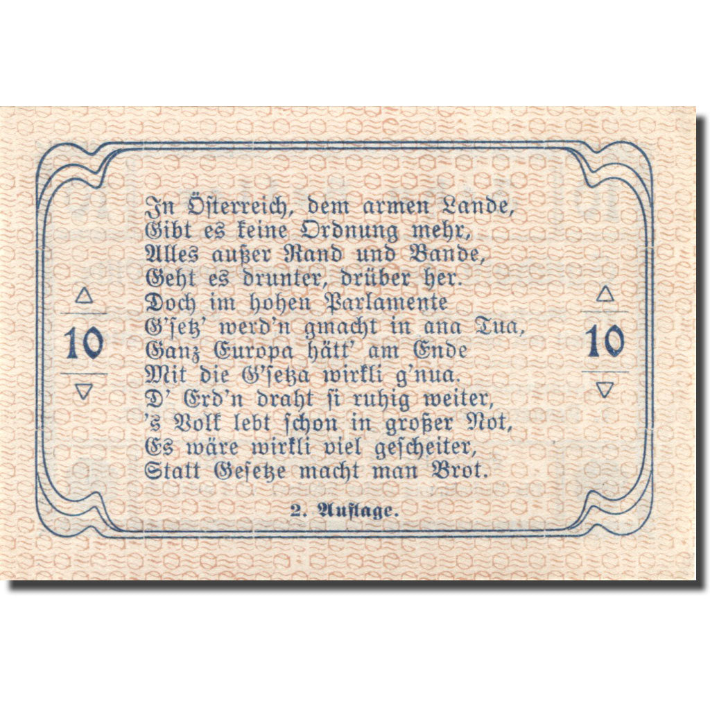 Biljet, Oostenrijk, Vitis, 10 Heller, valeur faciale, 1920 SPL Mehl:FS 1115II